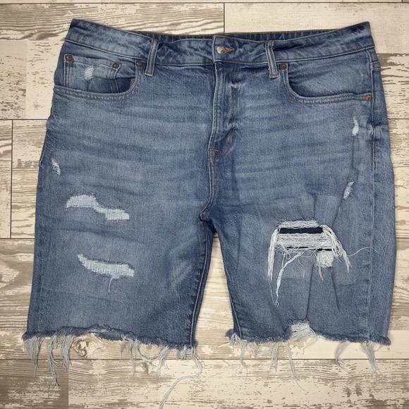 Aeropostale Other - Aeropostale Slim Short Denim Shorts Mens 36 Blue Distressed Frayed Hem Bermuda